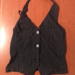Pinstriped Crop Halter Tank Top